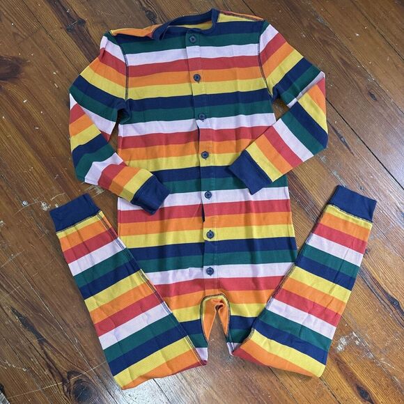 Old Navy Other - KHC Old Navy Pajamas One-Piece Womens Small Waffle Knit Rainbow Stripped Body